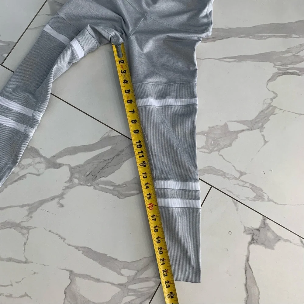 Alo Yago Womens High Waist Legit Leggings Gray Size XXS Ribbed Stripe Workout